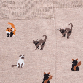 Chaussettes homme en coton à motifs chats - Beige Sahara | Doré Doré
