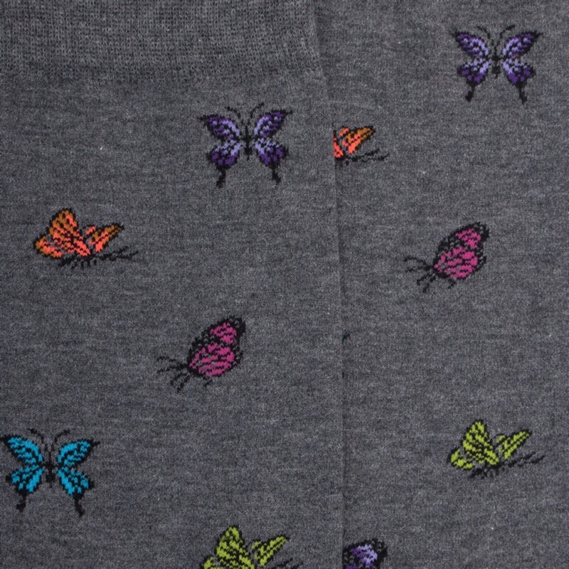 Chaussettes femme en coton à motif papillon - Gris oxford | Doré Doré