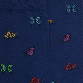 Chaussettes femme en coton à motif papillon - Bleu Voilier | Doré Doré