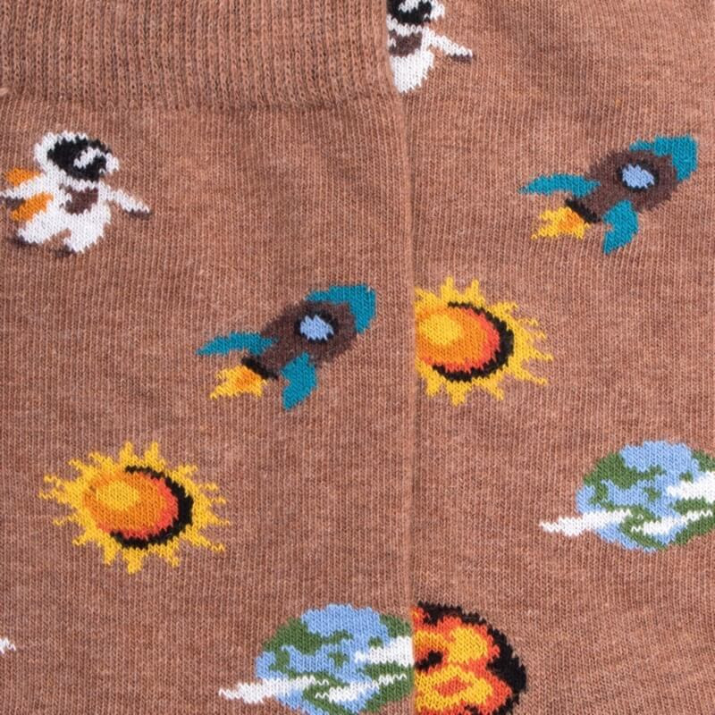 Chaussettes enfant en coton à motif univers - Marron Caille | Doré Doré
