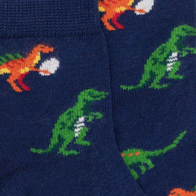 Socquettes courtes pour enfants en fil d'Ecosse à motifs de dinosaures - Bleu Voilier | Doré Doré