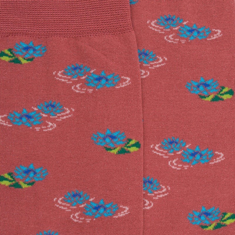 Chaussettes pour femmes en fil d'Ecosse à motifs de nénuphars - Rose Jouy | Doré Doré