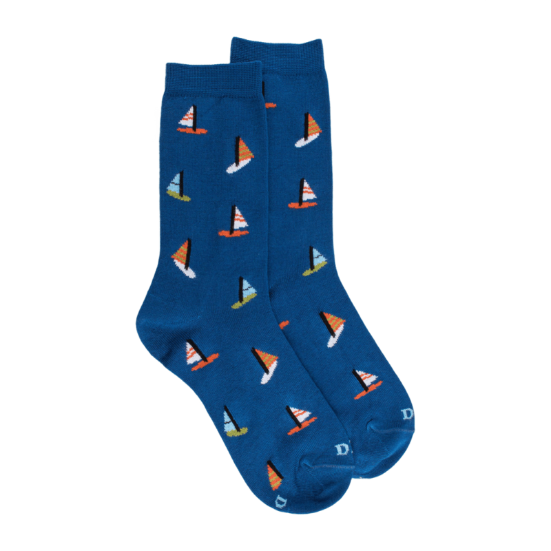 Chaussettes pour enfants en fil d'Ecosse à motifs de voile - Bleu | Doré Doré