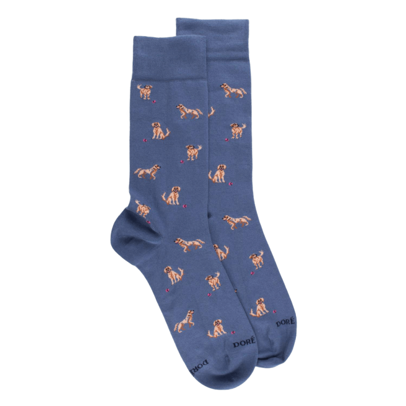 Chaussettes en coton égyptien pour hommes avec motifs de chiens - Bleu Port | Doré Doré