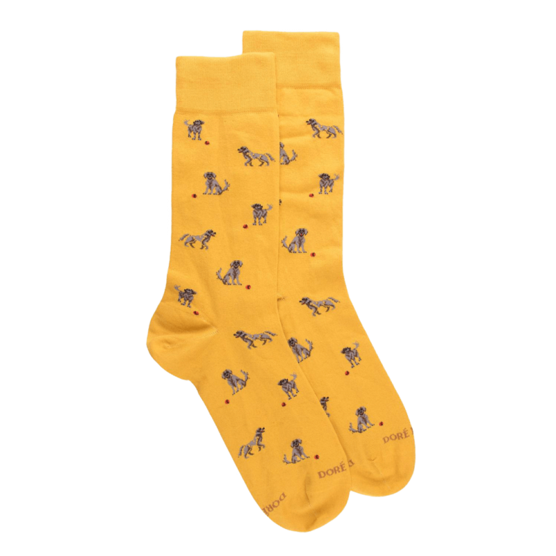 Chaussettes en coton égyptien pour hommes avec motifs de chiens - Jaune Moutarde | Doré Doré