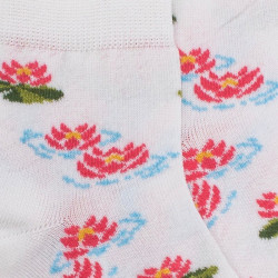 Socquettes pour enfants en fil d'Ecosse à motifs de nénuphars - Blanc | Doré Doré
