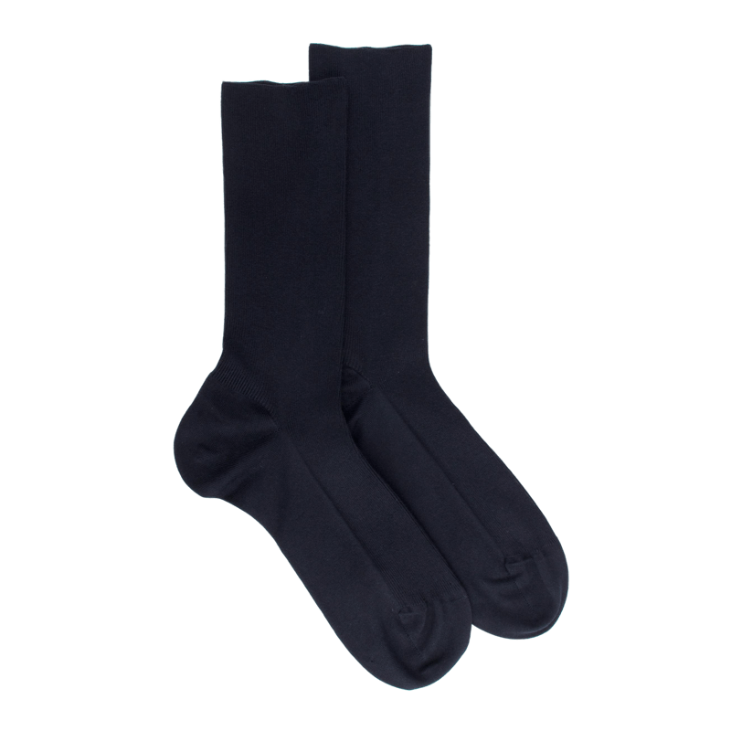 Chaussettes sans bord élastique en coton égyptien - Spécial jambes sensibles - Marine foncé | Doré Doré