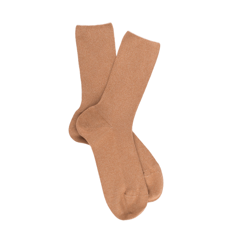 Chaussettes sans bord élastique en coton égyptien - Spécial jambes sensibles - Beige désert | Doré Doré