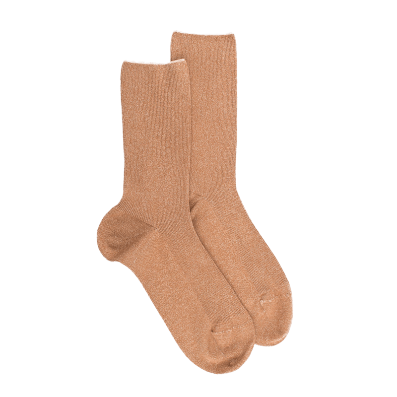 Chaussettes sans bord élastique en coton égyptien - Spécial jambes sensibles - Beige désert | Doré Doré