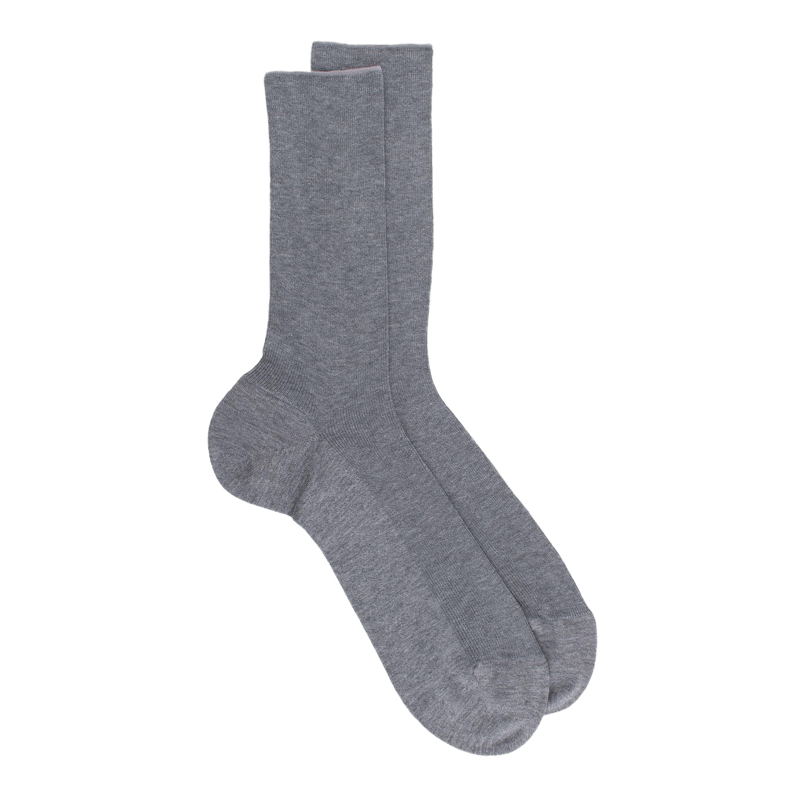 Chaussettes homme jambe sensible sans bord élastique en fil d'Ecosse - Gris moyen | Doré Doré