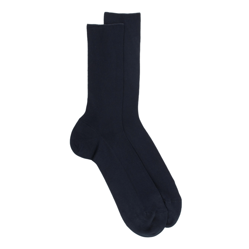 Chaussettes homme jambe sensible sans bord élastique en fil d'Ecosse - Bleu foncé | Doré Doré