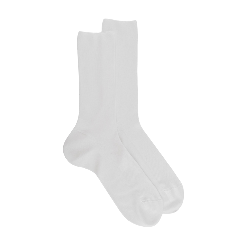 Chaussettes homme à côtes sans bord élastique en fil d'Écosse - Blanc | Doré Doré