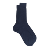 Chaussettes Homme côtelées en pur fil d'Ecosse - Bleu marine | Doré Doré