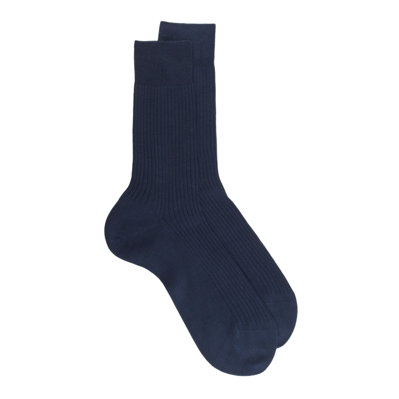 Chaussettes Homme côtelées en pur fil d'Ecosse - Bleu marine | Doré Doré