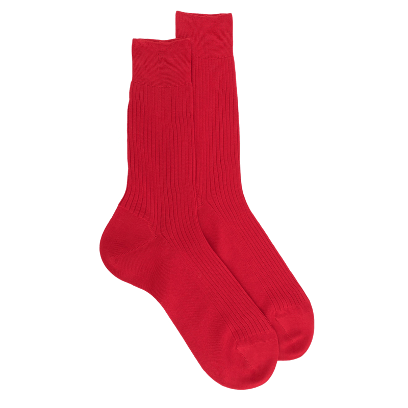 Chaussettes Homme côtelées en pur fil d'Ecosse - Rouge | Doré Doré
