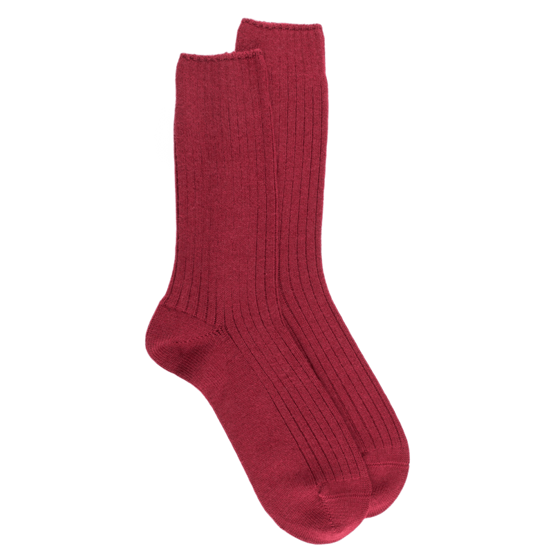 Chaussettes homme à côtes en laine - Rouge pommard | Doré Doré