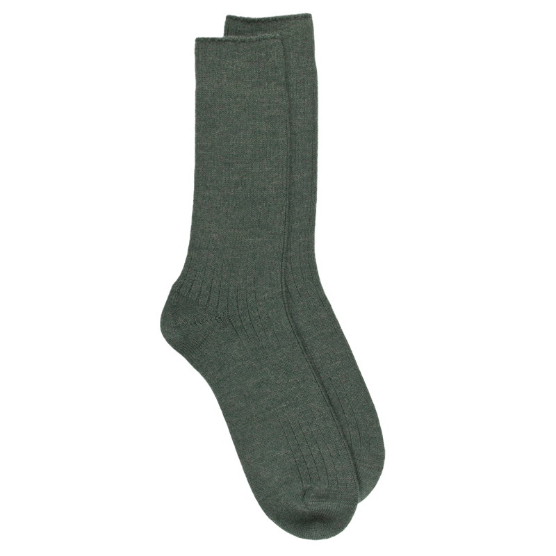 Chaussettes homme à côtes en laine - Vert thuya | Doré Doré