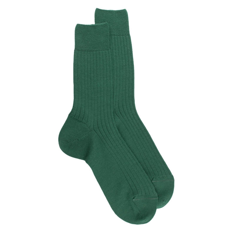 Chaussettes homme en laine mérinos côtelées - Vert chlorophyle | Doré Doré