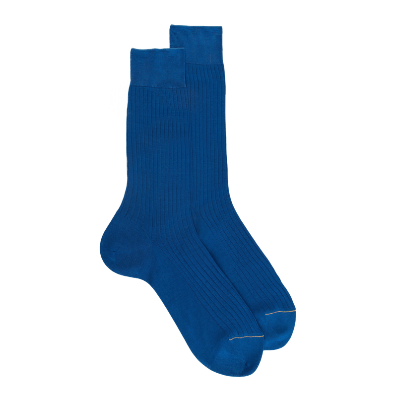 Chaussettes homme luxe en pur fil d'écosse extra fin - Bleu | Doré Doré