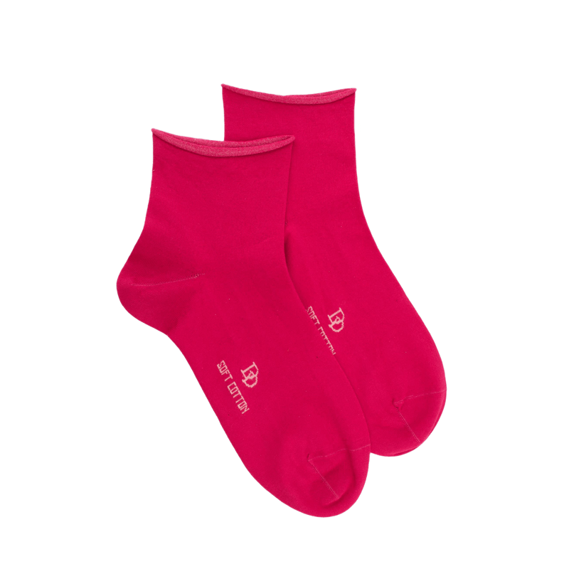 Socquettes avec bord roulé en coton égyptien - Rouge Cerise | Doré Doré