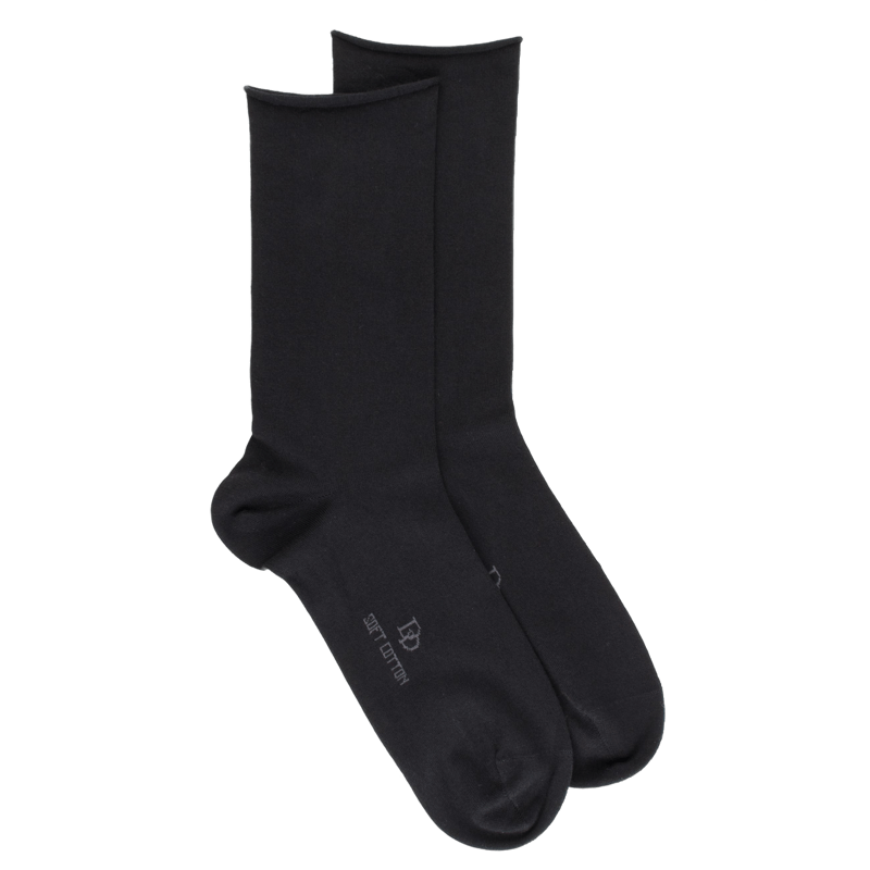 Chaussettes femme en coton doux avec bords roulés  - Noir | Doré Doré