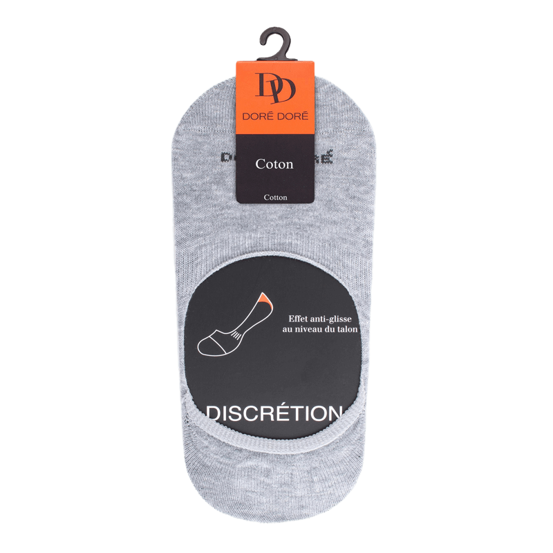Chaussettes femme invisible en coton et bandes anti-glisse - Gris | Doré Doré